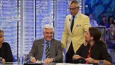Jordi González con sus invitados, entre ellos, Pablo Iglesias