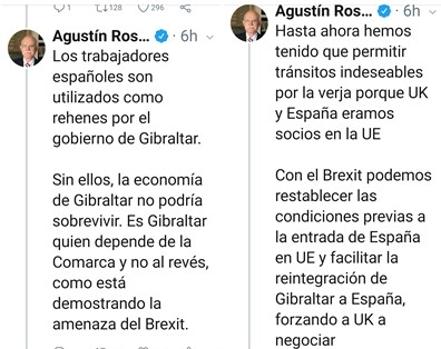 Capturas del hilo sobre Gibraltar abierto por Rosety en su cuenta de Twitter