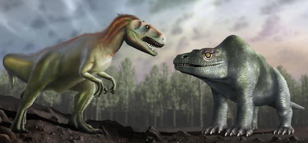 El megalosaurio tal y como los paleontólogos victorianos creían que era (derecha) y tal y como se describe en la actualidad (izquierda)