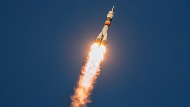 Lanzamiento de la Soyuz MS-11 desde Baikonur, en Kazajstán