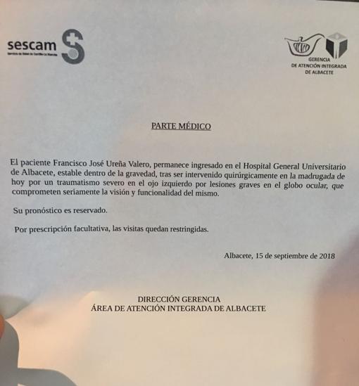 El parte médico de Paco Ureña