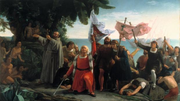 Llegada de Cristóbal Colón a América (Dióscoro Puebla, 1862)