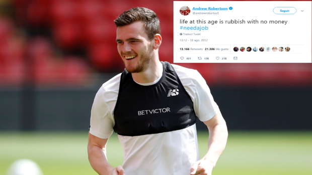Andrew Robertson durante un entrenamiento con el Liverpool
