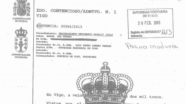Encabezamiento de la sentencia dictada en 2013 contra el Concello de Vigo