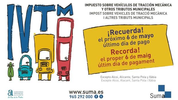 Cartel de recordatorio del fin del plazo para el pago voluntario de los impuestos difundido por Suma