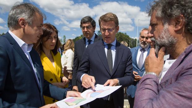 Feijóo, esta mañana durante su acto en Salvaterra do Miño