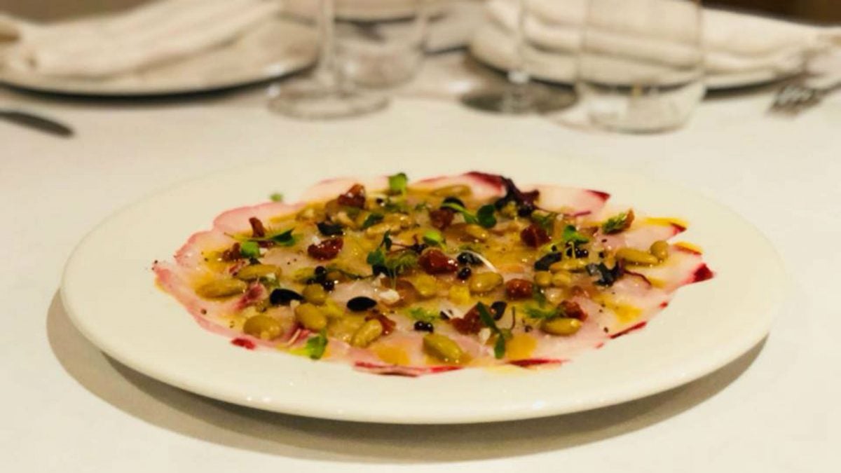 Carpaccio de lubina y gamba blanca