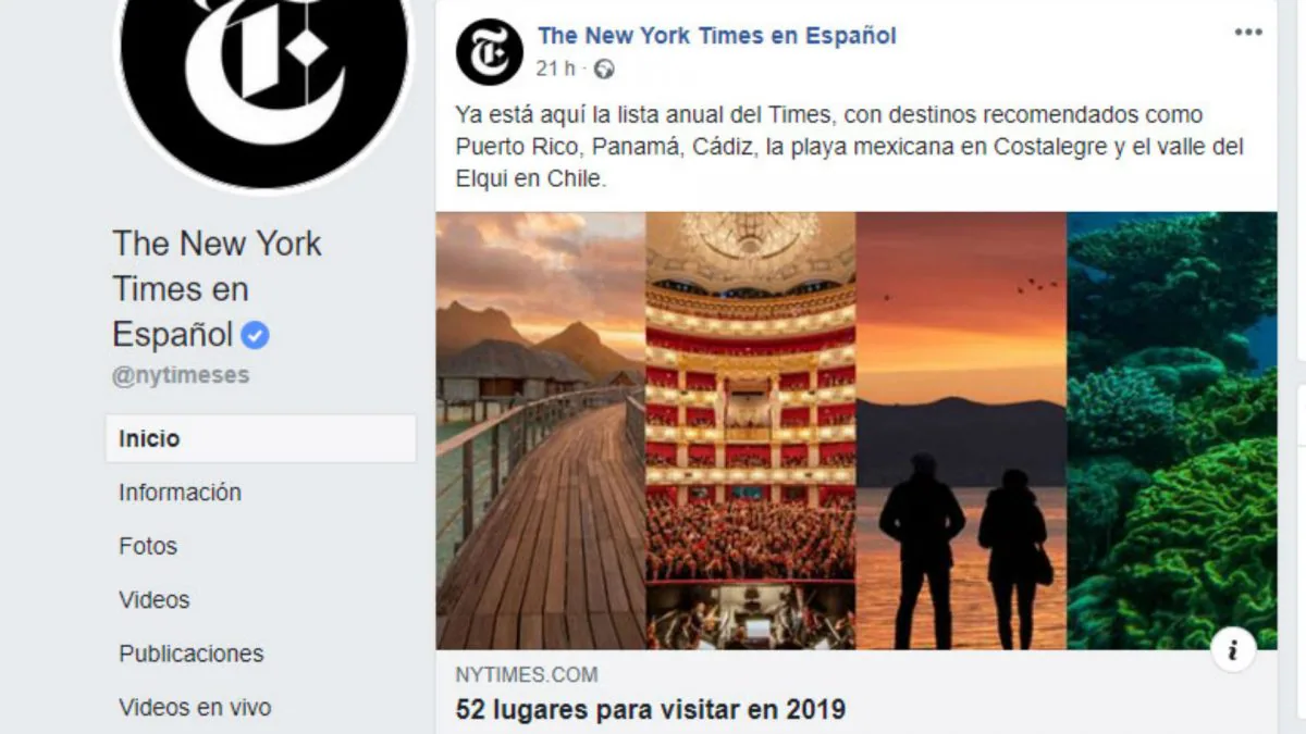 Post de Facebook del New York Times en español. | G.C.