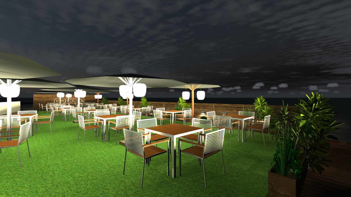 Recreación virtual de la nueva terraza del Restaurante Popeye de Chiclana.