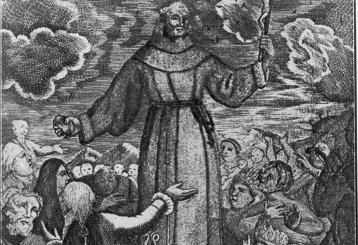 Ilustración publicada en la obra «Relación histórica de la vida y apostólicas tareas del venerable padre Fray Junipero Serra», escrita por Fray Francisco Palou en 1787
