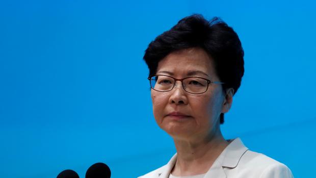 La jefa del Gobierno de Hong Kong Carrie Lam en una conferencia hoy martes