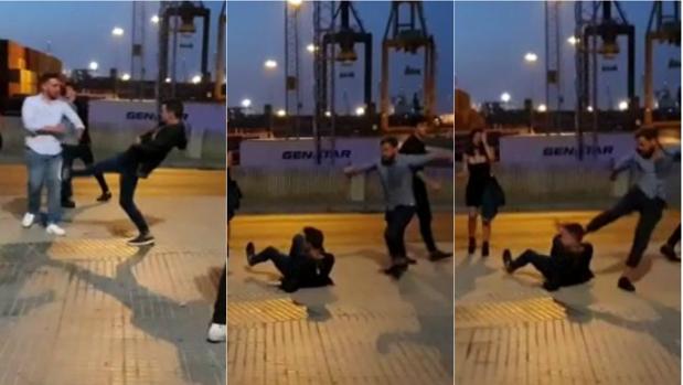 Secuencia de imágenes de la pelea entre los dos grupos de jóvenes el pasado fin de semana en la Punta.
