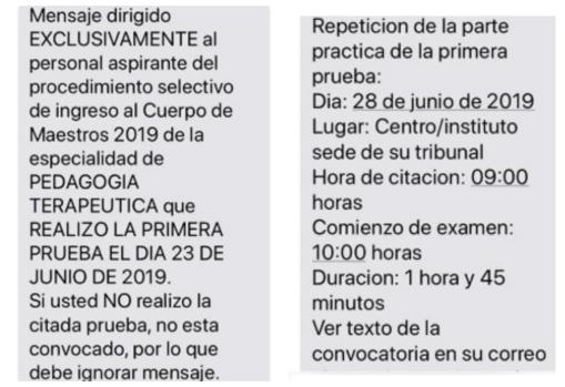 Mensaje de texto que han recibido los opositores
