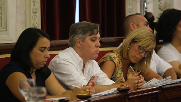 Mara Rodríguez, junto a concejales del PSOE en el Pleno.